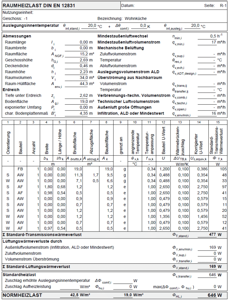 Raumheizlastberechnung nach DIN EN 12831